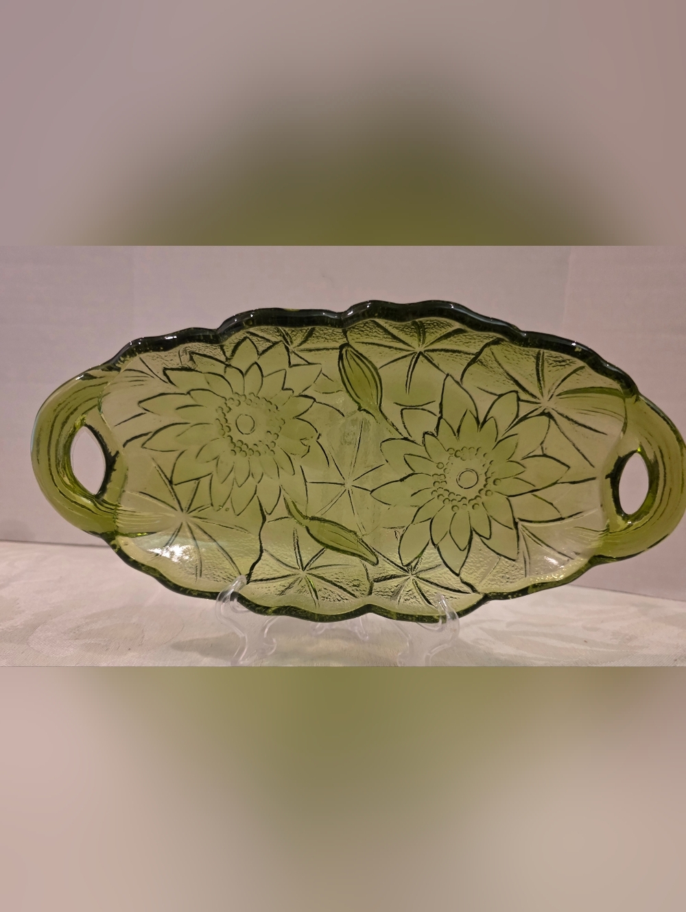 Vintage Ibdiana Relish Dish - Lily Pons- Pattern Vibrant Green Pressed Bowl